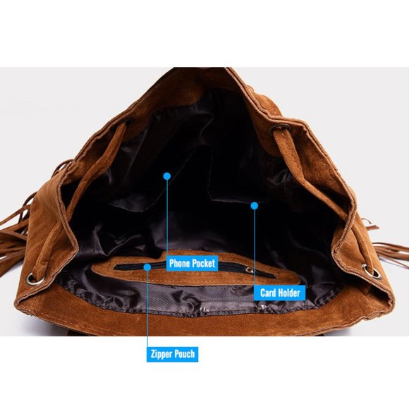 Native Western Fringe Tassel Suede Gypsy Backpack main image 4